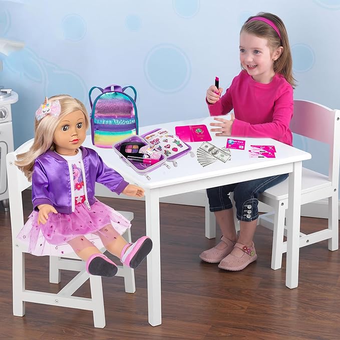 ebuddy 18 Inch Doll Clothes and Travel Accessories Set - Unicorn Themed Play Set for 18" Dolls, Includes Jacket, Skirt, Suitcase, Backpack & More (Doll Not Included)