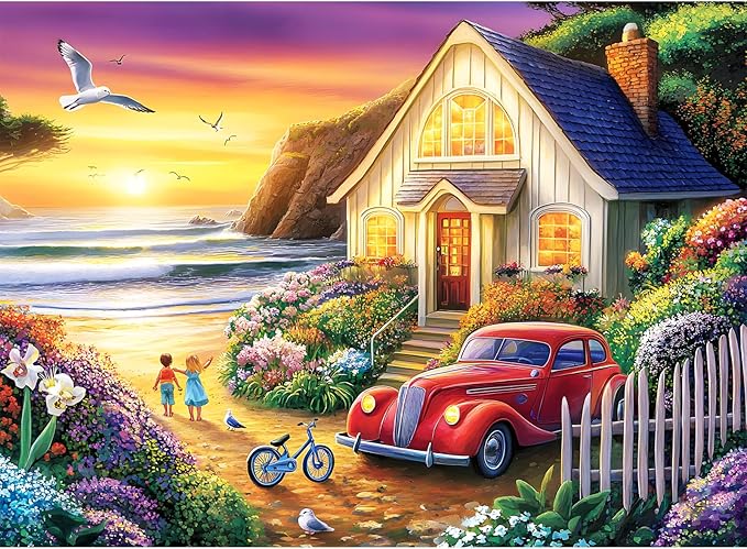 300 Piece Puzzles for Adults,Sea Puzzle 300 Pieces,Ocean House Jigsaw Puzzles for Kids Adult Senior Premium Cardboard Puzzle for Relaxation Tabletop Jigsaw Puzzle Family Activity Game
