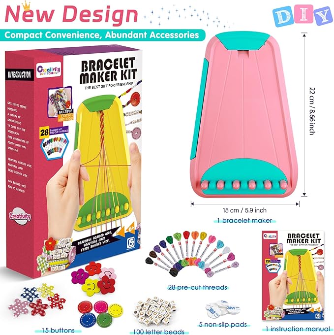 Friendship Bracelet Making Kit for Girls Ages 8-12, Kids Jewelry Making Kit with 28 Pre-Cut Threads and Letter Beads, Arts and Crafts for Kids, Birthday Easter Gifts for 6 7 8 9 10 11 12 Year Old