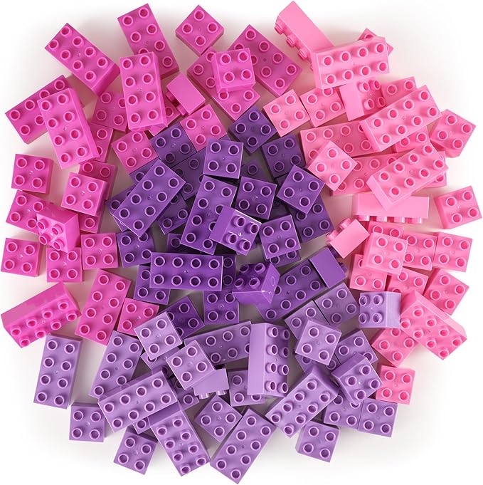 Strictly Briks Jumbo Building Blocks Set - Enhances Fine Motor Skills for Age 3+ - Vibrant Colorful Blocks for Girls Toys - Durable Pieces for Kid Toy Play - 108pc, Pink/Purple/Lavender