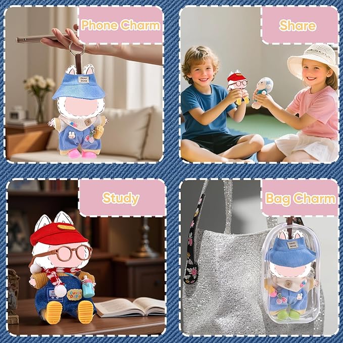 Doll Clothes and Accessories for Labubu Clothes 4 Pairs of Shoes 2 Pairs of Glasses 1 Hanger 1 Dust Bag 4 Decorative Pendants and 2 Hats for 17cm Labubu Outfits (No Doll)