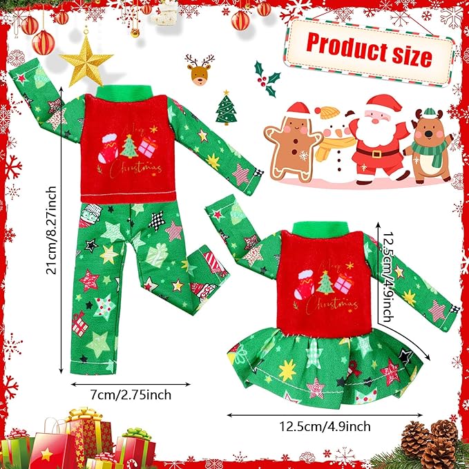 Hungdao 3 Pcs Christmas Doll Clothes Christmas Accessories Doll Clothing Red Green Skirt Xmas Tree Holiday Outfits for Boys Girls Xmas Party Supplies