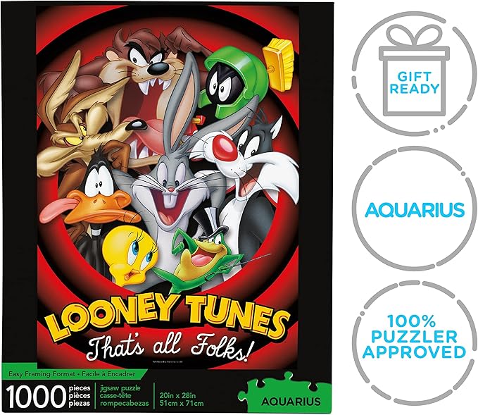 AQUARIUS Looney Tunes Puzzle (1000 Piece Jigsaw Puzzle) - Glare Free - Precision Fit - Virtually No Puzzle Dust - Officially Licensed Looney Tunes Merchandise & Collectibles - 20 x 28 Inches