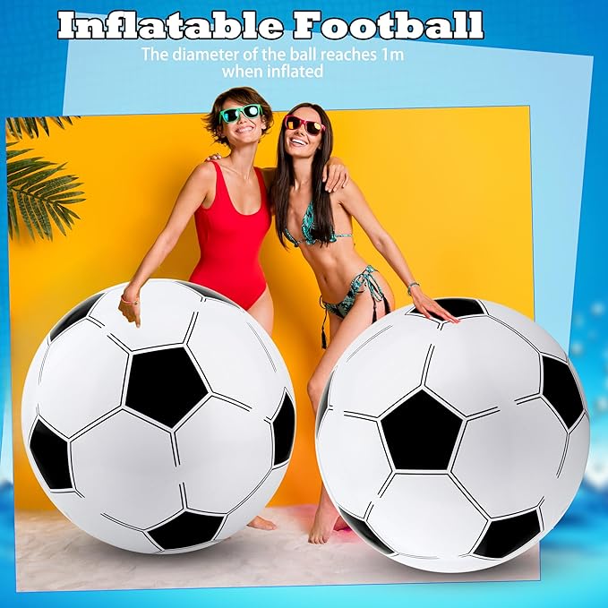 2 Pcs 40 Inch Giant Inflatable Soccer Ball Basketball Volleyball Baseball Blow Up Beach Balls Large Inflatable Sport Pool Balls for Outdoor Activity Games Pool Decoration
