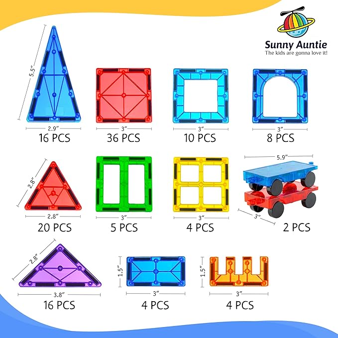 Magnetic Tiles 125 PCS XL Set with Storage Bag – Magnetic Building Tiles for Kids Ages 3-8, STEM Magnet Construction Toy for Boys & Girls