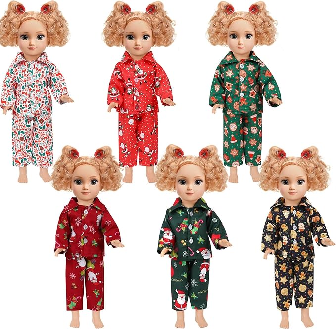 JANYUN 6 Set 18 Inch Doll Clothes and Accessories Christmas Pajamas Set for 18 Inch Doll for Birthday