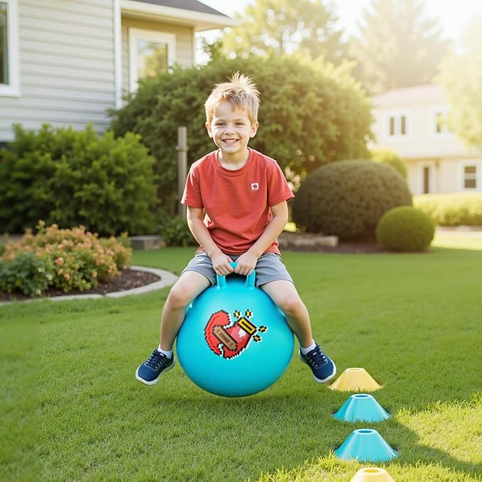 EVERICH TOY Hopper Ball for Kids, 18In Ride On Bouncy Ball with Handle, Blue Heart Girls Toys for Indoor Outdoor Active Play Toys Easter Basket Stuffers Girls Boys Gifts for 4 5 6 7 8 Yr Old