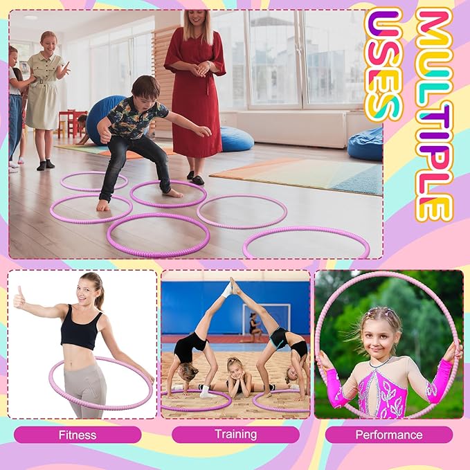Sratte 12 Pcs Toy Hoop for Kid Detachable Adjustable Toy Hoop Colored Exercise Ring Plastic Circle for Kid Teen Gymnastics Equipment Require Self Assembly(28 Inch,Pink Series)
