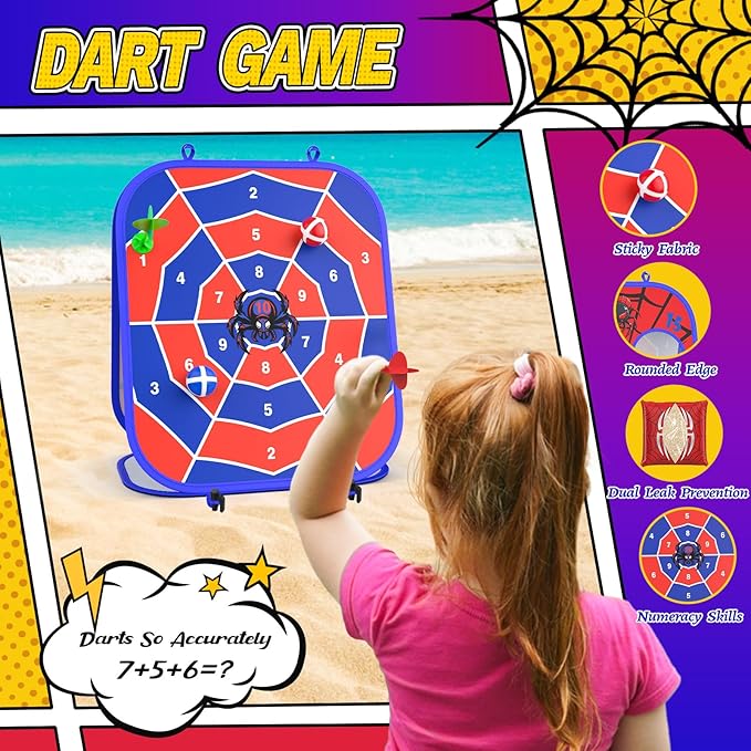 Spider Bean Bag Toss Game, 3-1 Cornhole Board Outdoor Toys for Kids, Family Party Activity Toddler Yard Backyard Beach Lawn Party Camping Game Toys for 3 4 5 6 7 8 Year Old Boys Girls Birthday Gift