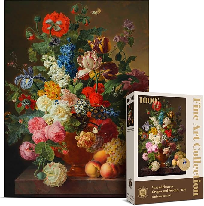 Antelope 2 in 1 1000 Piece Puzzle Bundle - Van Gogh's Time Travel to Muse Da Orsay - 1000 Piece Jigsaw Puzzle with Vase Flower