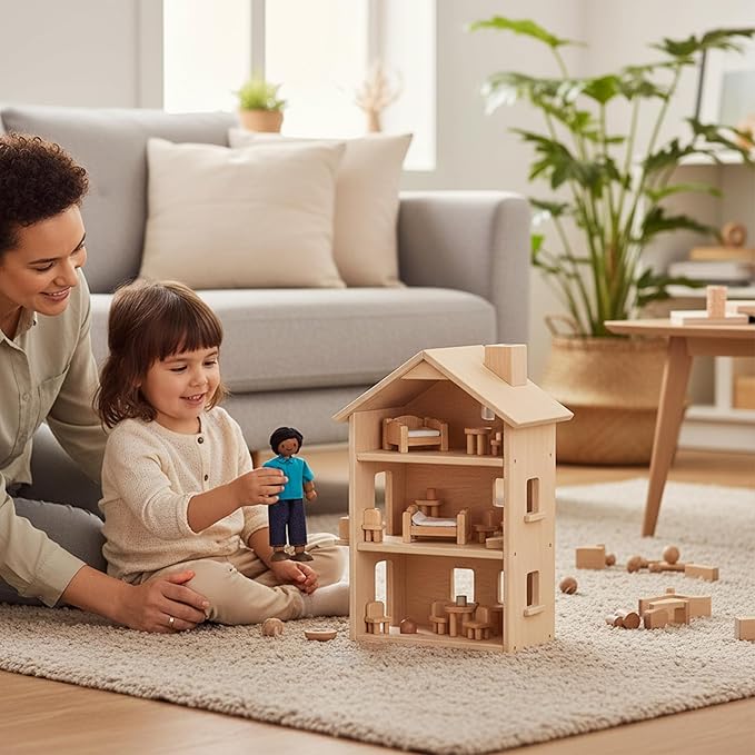 PlanToys® Father Wooden Dollhouse Figurine | Poseable 1:12 Scale Mini Doll (5 Inch) | Dollhouse Accessories for Pretend Play | Eco-Friendly Montessori Toy for Kids Ages 3+
