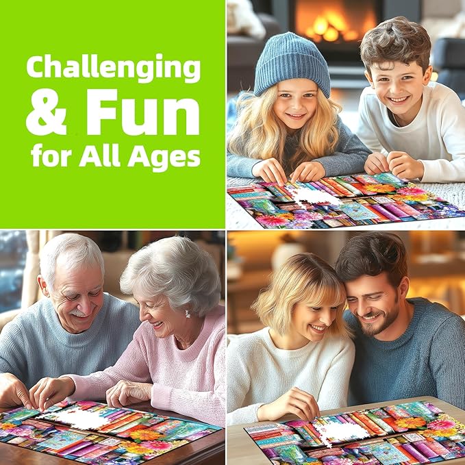 Vibrant Book Nook 1000 Piece Puzzle for Adults, Fun Puzzles for Adults 1000 Pieces with HD Print & Poster, 27.5 * 19.7 in Dust Free, for Gifts Halloween Christmas Family Games Lovers