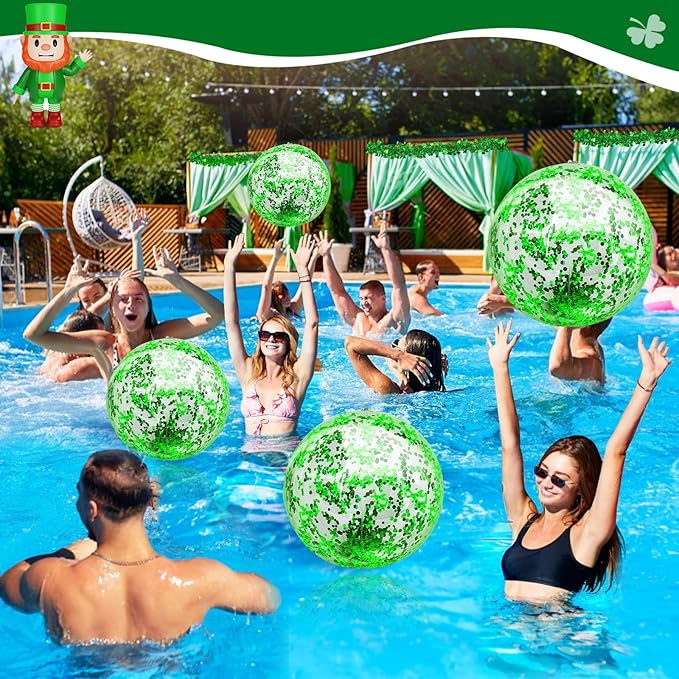 5 Pack Inflatable Glitter Beach Balls St Patricks Party Decoration 24 Inch 16 Inch Pool Toys Balls Glitters Inflatable Clear Beach Ball Swimming Pool Water Beach Toys Outdoor St Patricks Party Favors