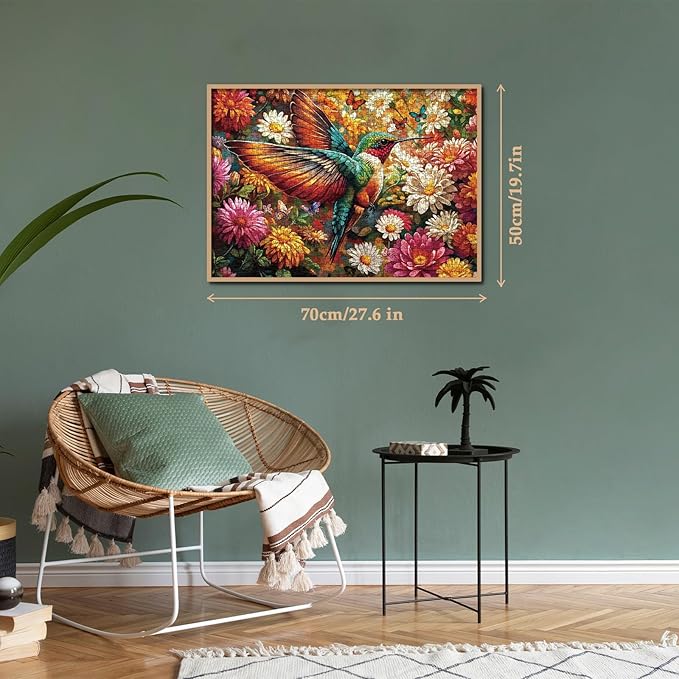 Hummingbird Colorful Flower Puzzle 1000 Pieces for Adults, Bird Sunflower Butterfly Nature Jigsaw Puzzle, Plants Spring Vintage Art Puzzles