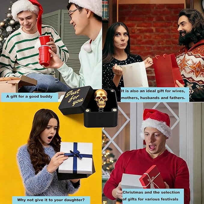 CXY Pop-Up Gold Skull in a Box - Funny Prank Gift Box for Adults, Novelty White Elephant Gifts, Cool Quirky Office Joke for Men & Women-A2