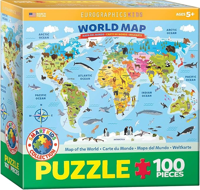 EuroGraphics Illustrated Map of The World 100-Piece Puzzle