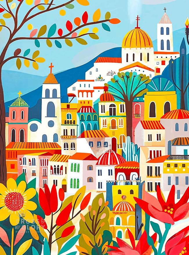 Cross & Glory - Charming Barcelona in Bloom - 1000 Piece Jigsaw Puzzle for Adults | Colorful Floral Folk Art Puzzle for Barcelona Lovers and Art Enthusiasts