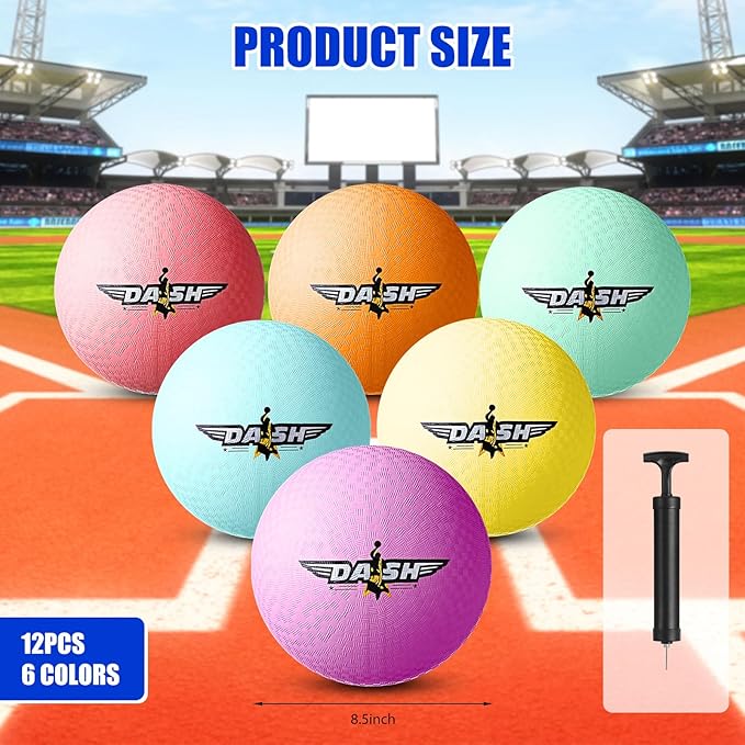 Jerify 8.5 Inches Playground Balls Kickball Bulk, Colorful Inflatable Sports Bouncy Balls, Dodgeball, Kickball for Official Play, and Fun Indoor and Outdoor Toys and Gift