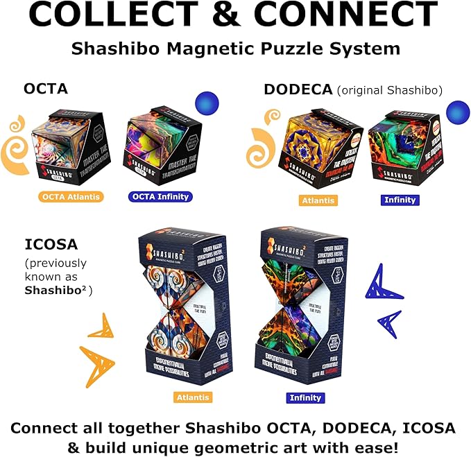 Shashibo DODECA Shape Shifting Box - STEM Fidget Toy with Ultra Strong Magnets - Sensory Puzzle Cube Transforms Into 100+ Shapes, Easter Basket Stuffers Gift for Kids, Teens, and Adults (Atlantis)