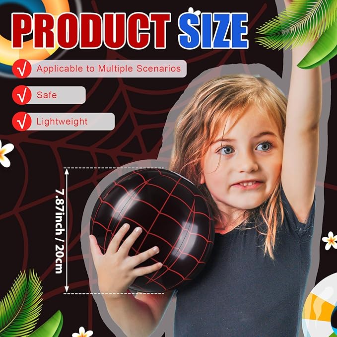 Soulchen 12 Pack Spider Web Themed Beach Ball Bulk for Kids 8" Inflatable Spider Themed Black Ball for Summer Pool and Beach Game Gifts Birthday Party Supplies End of The Year Class