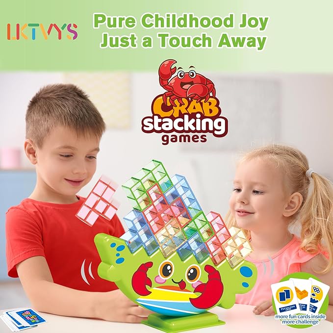 Crab Tower Stack Game – Colorful Building Blocks Game for Kids | Improve Focus & Coordination | Fine Motor Montessori Puzzle for Ages 3+ | Fun Gift in Bright Gift Box