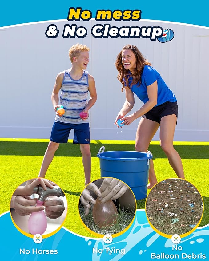 6PCS Reusable Water Balloons - Quick Fill Water Balls Toys For Toddler Age 4-8 - Refillable Self-Sealing Water Splash Bomb For Summer Party Pool Outdoor Beach Toys for kids Age 8-12