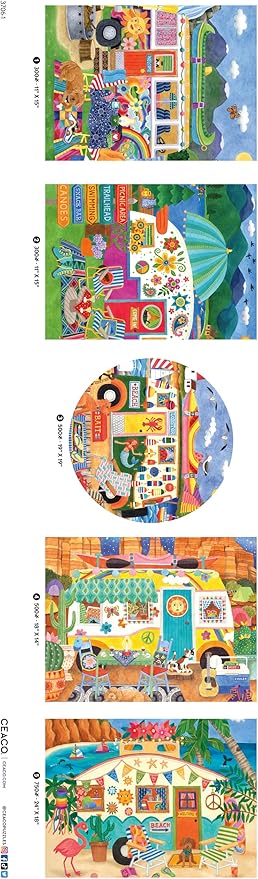 Ceaco - 5 in 1 Multipack - Happy Camper - (2) 300 Piece, (2) 500 Piece, (1) 750 Piece Jigsaw Puzzles