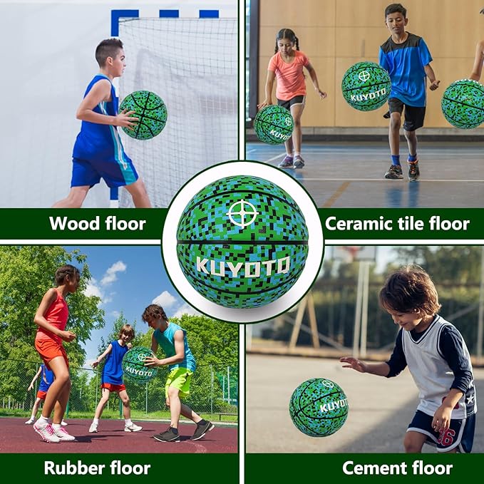KUYOTQ Kids Youth Adult Size 3/4/5/6/7 (22/25.5/27.5/28.5/29.5") Basketball Premium Rubber or Faux Leather Basketball Indoor Outdoor Basketball for Boys Girls Womens Mens Basketball Gifts (Deflated)