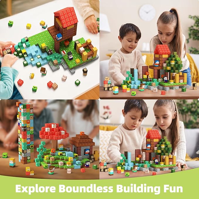 GobiDex 200PCS Magnetic Blocks Village Animal Playset, Sensory Building Pretend Play Toys, STEM Educational Gift for Toddlers