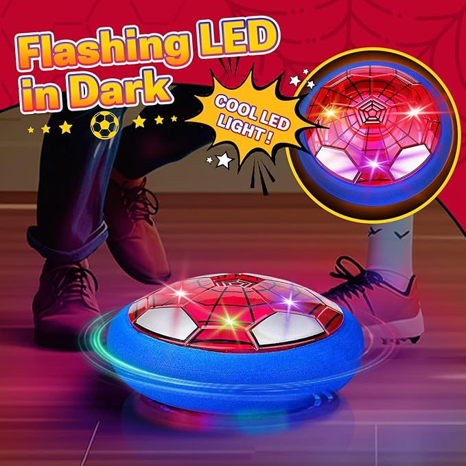 SUYUKI Hover Soccer Ball for Kids Boys, Spider Soccer Toys for Boys 4 5 6 7 8 9 10, Indoor Boy Toys with Led Lights and Foam Cushion Spider Hover Football Air Power Football