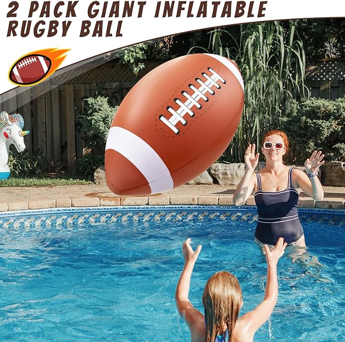 Lewtemi 2 Pcs 27 Inch Giant Inflatable Football for Gameday Party Favor Large Inflatable Sports Balls Jumbo Beach Balls for Football Birthday Christmas Party Decorations Outdoor Activity Gift