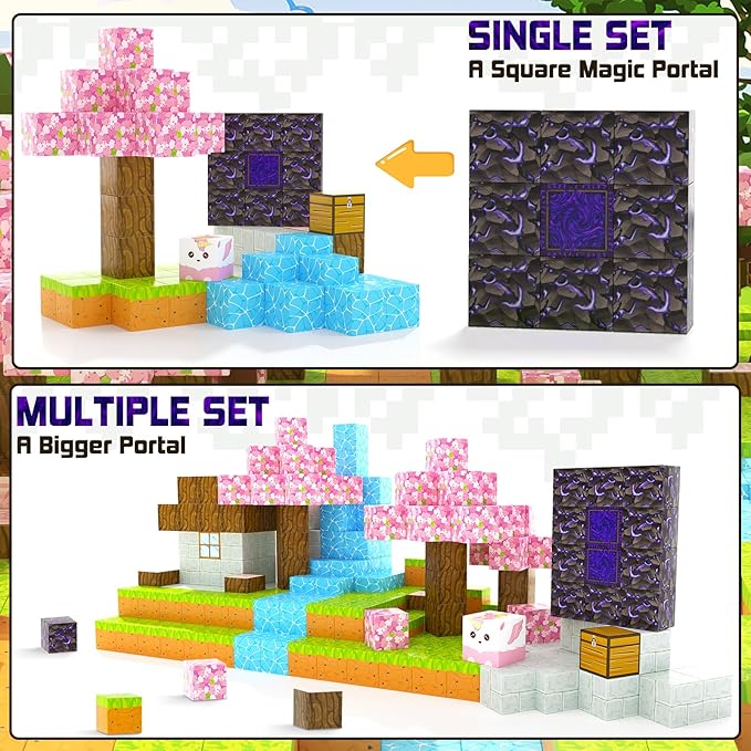 Coodoo Magnetic Blocks - Build Mine Magnet World Cherry Blossom Set, Magnetic Tiles Building STEM Toys for Boys & Girl Kids Toddler Toys for 3+ Years Old