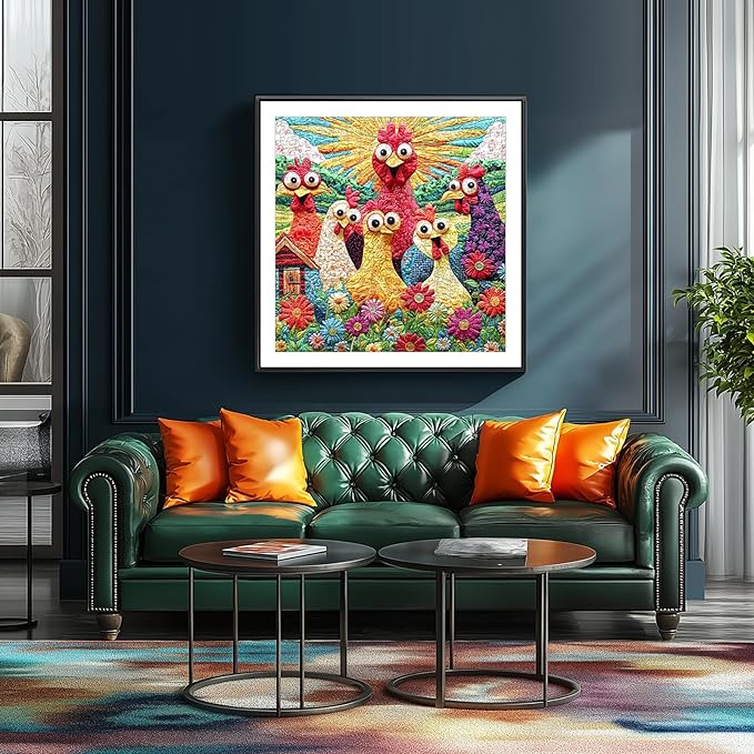 Colorful Chicken Family Farm Jigsaw Puzzle 500 Piece for Adults, Country Farm with Flower and Barn, 20 x 20 Inches, Relaxing & Decor