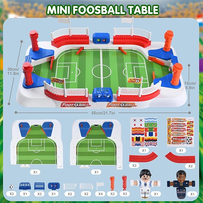2-in-1 Play Soccer Board Game for Kids, Foosball Figures PK, Foosball Table for Kids 8-12, Soccer Toys for Boys, Tabletop Football Game, Birthday Gifts for 4-10 Years Old