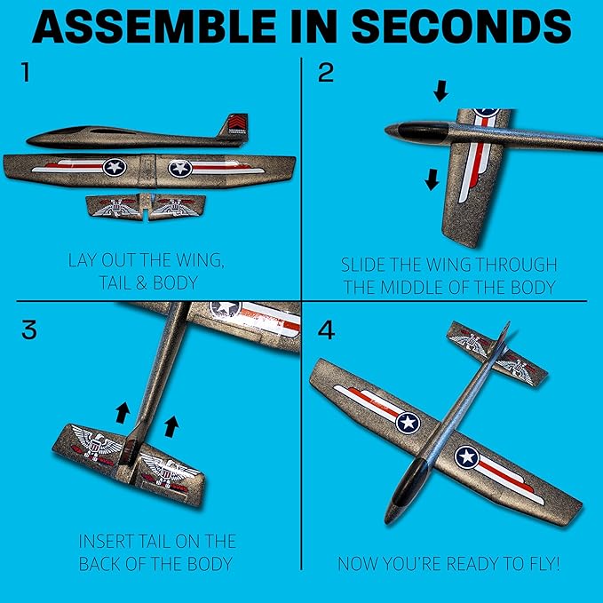 Foam Airplane Toy for Kids – Easy to Throw Glider Plane - Gifts for Boys & Girls & Birthday Gift Ideas - Soft & Safe Outdoor Toy - Xmas Gifting Ideas Christmass Present Ages 4 5 6 7 8 9 10 11 12 +