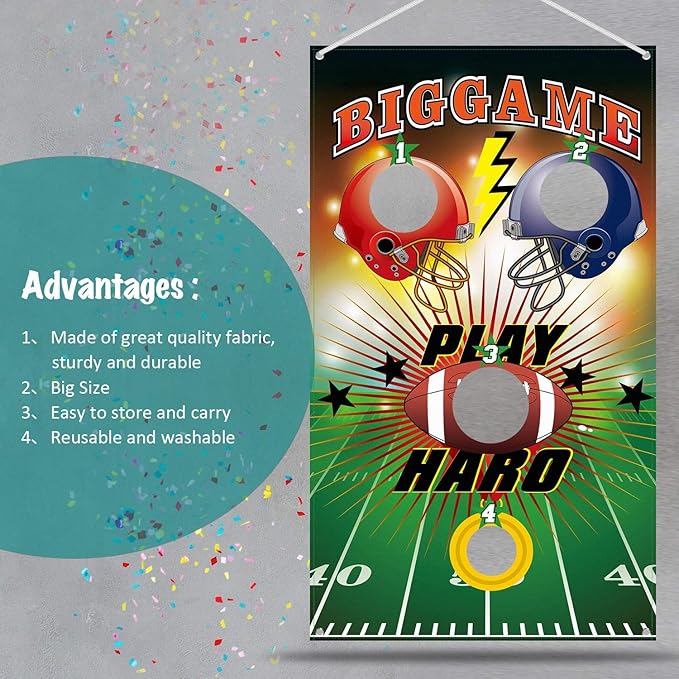 Blulu Football Toss Target Games Bean Bag Toss Game with 3 Bean Bags Football Party Decorations Indoor and Outdoor Party Game for Boys Adults Family Birthday Party Supplies