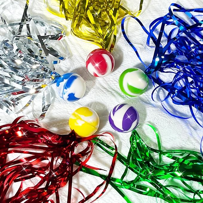 60 Pcs Comet Balls Rubber Bouncy Balls Bulk with Colorful Streamers for Birthday Party Favors Pinata Goodie Bag Stuffers parade throws,Assorted Colors