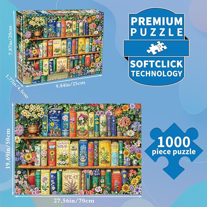 Jigsaw Puzzles for Adults 1000 Piece Puzzle for Adults 1000 Pieces Puzzle 1000 Pieces-Colorful Flower Bookshelf