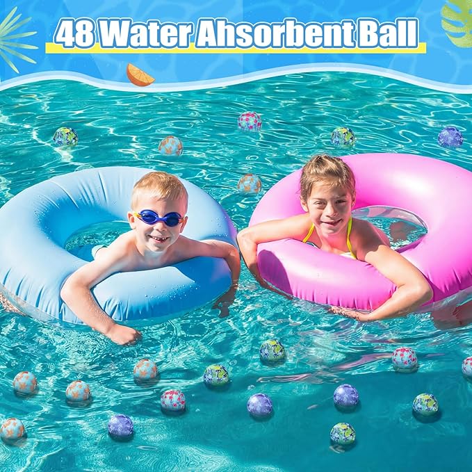 Reusable Water Float Balls Pool Beach Toys for Outdoor Summer Activities 2 Inch Splash Water Small Absorbent Balls Bulk for Adult Swimming Beach Soaking Game Party