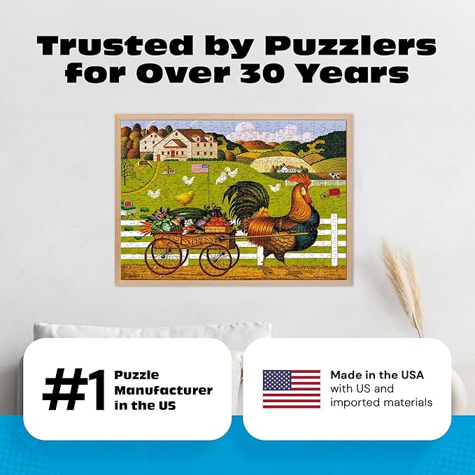 Buffalo Games – 300 Charles Wysocki: Rooster Express Oversized Piece Jigsaw Puzzle Larger Shapes - Great for Adults, Seniors, Family, Kids, Easy to Grip