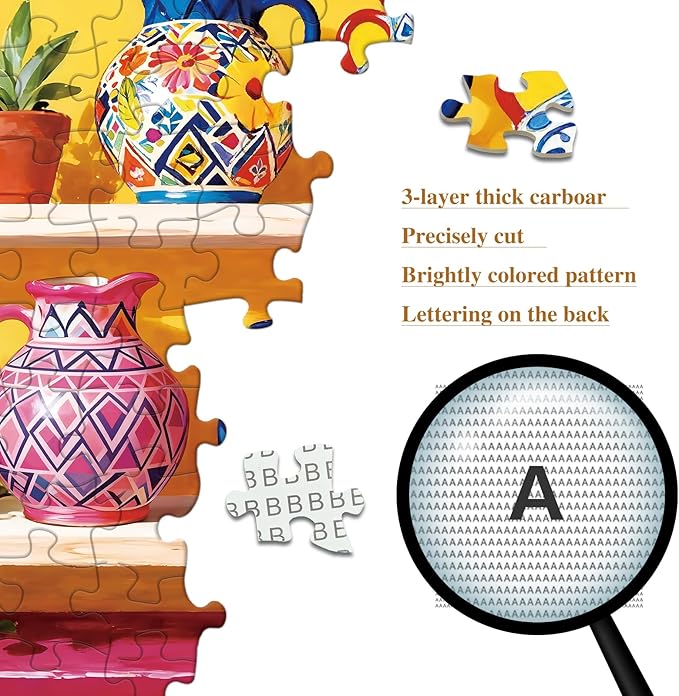 Puzzles for Adults 1000 Pieces - Vibrant Folk Art Puzzle with Colorful Hand-Painted Ceramic Design, Impossible Jigsaw Puzzles for Relaxation, Home Decor & Gift, 50x70cm (19.7x27.56in)