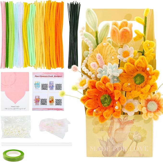 ERNTRNL Pipe Cleaners Craft - Pipe Cleaners Flower Making Kit Craft Supply Pipe Cleaners Bulk for Crafts Art Project Activity，Birthday Mother’s Day Anniversaries Graduations Gifts