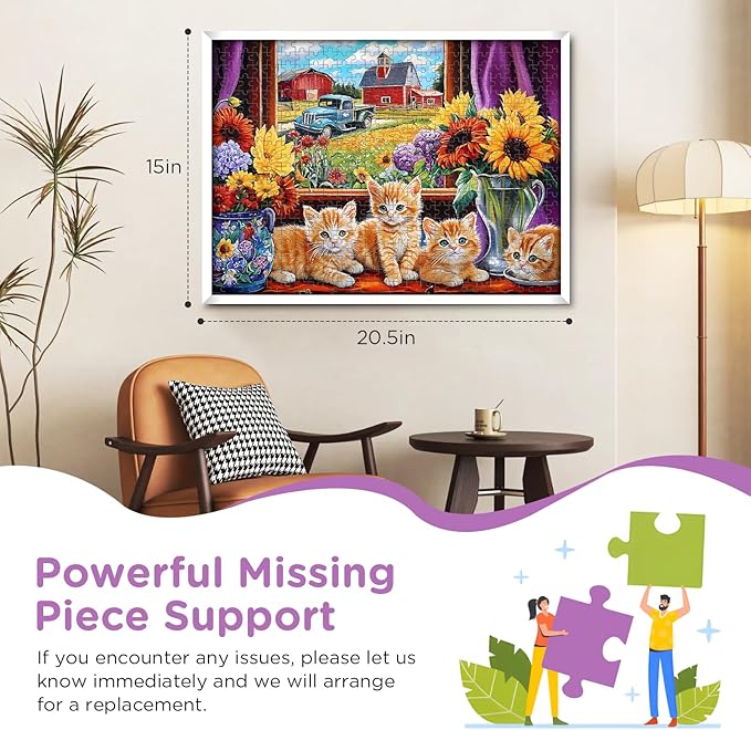 500 Pieces Jigsaw Puzzles for Adults, Cat Flower Truck Jigsaw Puzzles 500 Piece for Adults Seniors, Recycled Paper 500 Pieces Puzzle as Home Decor, Sturdy Puzzle Challenging Family Game Great Gift
