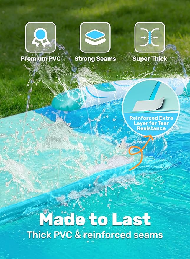 JOYIN 32.5FT Water Slide and 2 Inflatable Boards, Extra Long Heavy Duty Double Lawn Waterslide with Sprinkler for Kids Adults Backyard Summer Water Toy Outdoor Fun, Blue, Light Blue