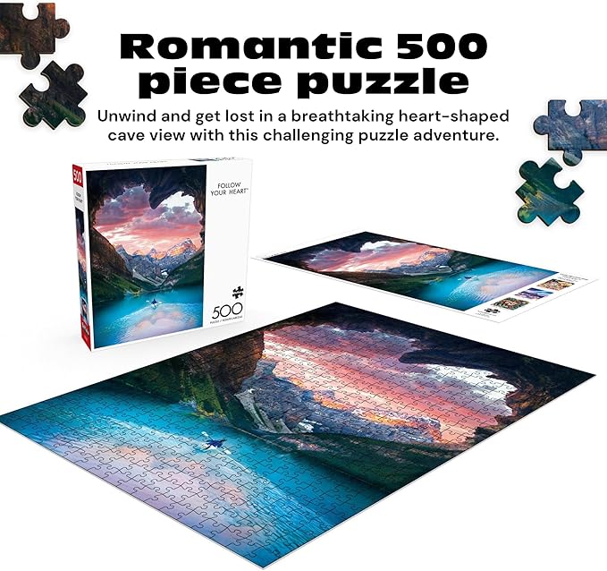 Buffalo Games - Follow Your Heart - 500 Piece Puzzle for Adults - Romantic Scenic Jigsaw with Poster - High Quality Precision Cut Pieces