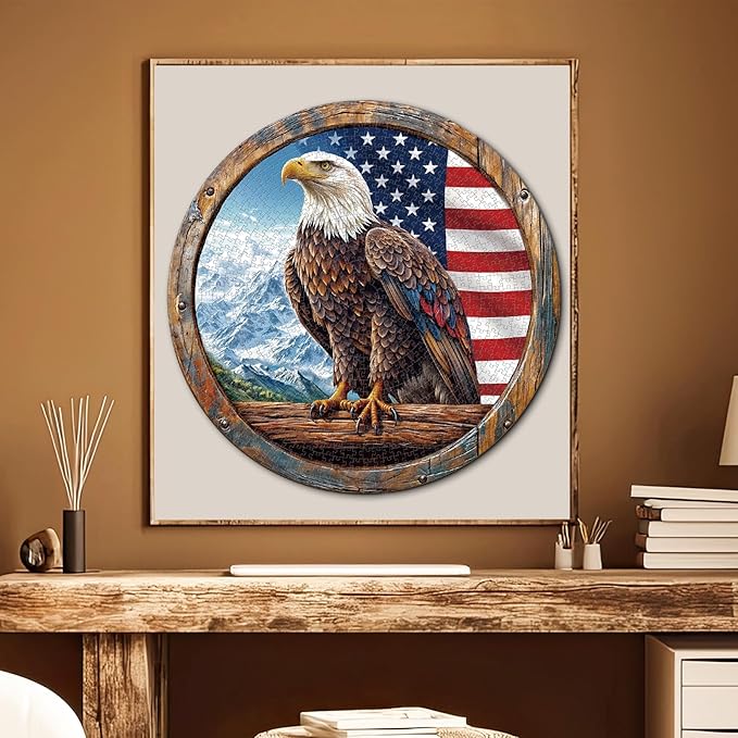 1000 Piece Puzzle for Adult, Bald Eagle Jigsaw Puzzle 1000 Pieces, Impossible Challenging Fun Puzzle for Adult, Round 26.6 x 26.6 Inch Unique Difficulty Puzzle for Birthday Gift