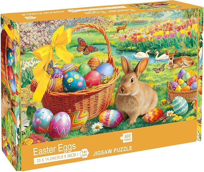 Sutinban Easter Puzzles for Adults 500 Pieces - Adorable Bunny, Colorful Eggs & Spring Garden Scene, Family Holiday Activity Puzzle Gift for Adults Senior