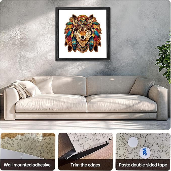 Wooden Puzzle for Adults,Wolf Totem Style Jigsaw Puzzles 200 Piece,Unique Shape Puzzle Challenge 11 x 11 Inch,Birthday Gifts Family Game