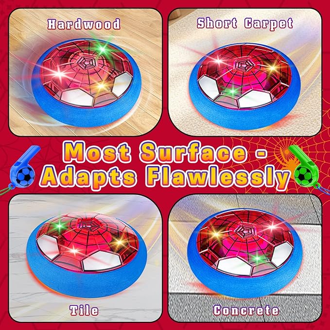 SUYUKI Hover Soccer Ball for Kids Boys, Spider Soccer Toys for Boys 4 5 6 7 8 9 10, Indoor Boy Toys with Led Lights and Foam Cushion Spider Hover Football Air Power Football