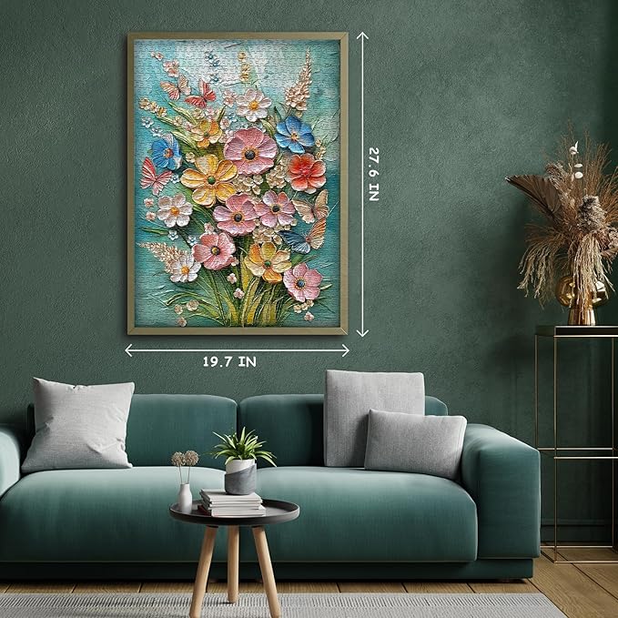 Flower Puzzles for Adults 1000 Pieces, Spring Plant Floral Jigsaw Puzzle, Butterfly Garden Wildflower Art Puzzle Painting